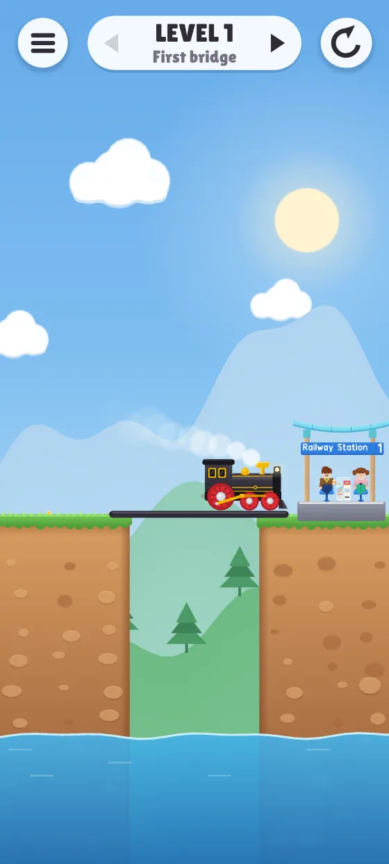 The train drives up a drawn line that crosses the gap.