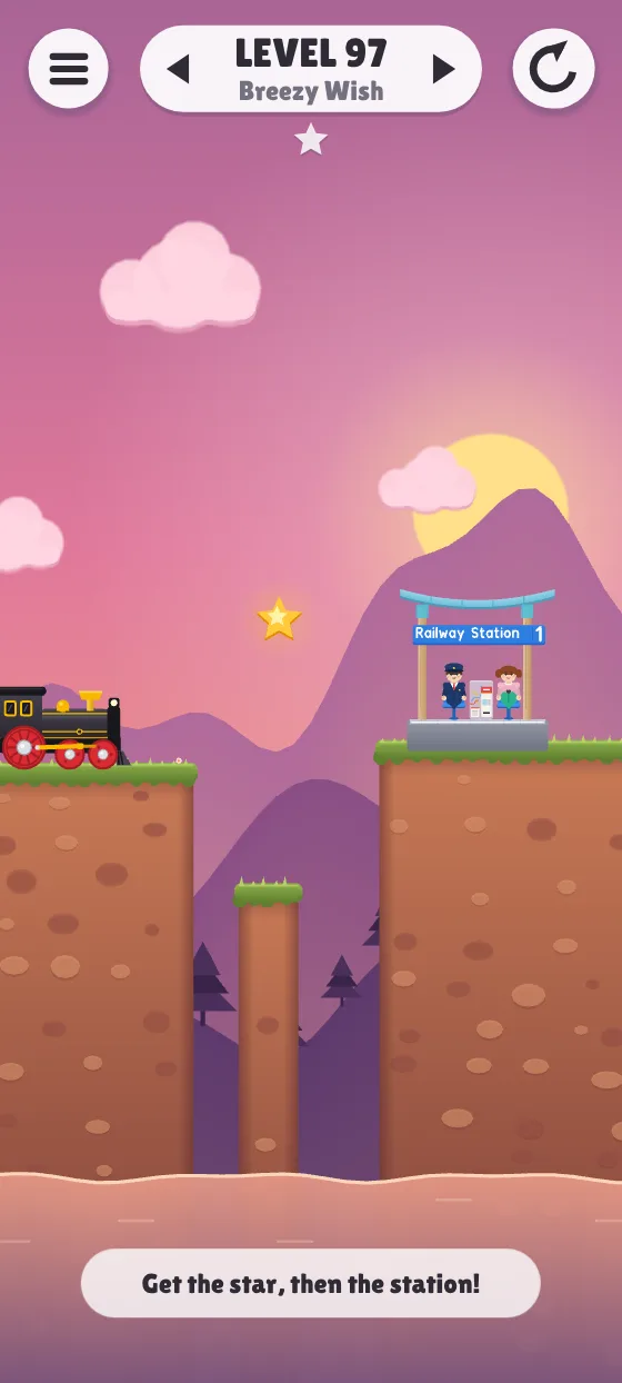 Sunset world: purple hills, a pink sky, and a star to collect.