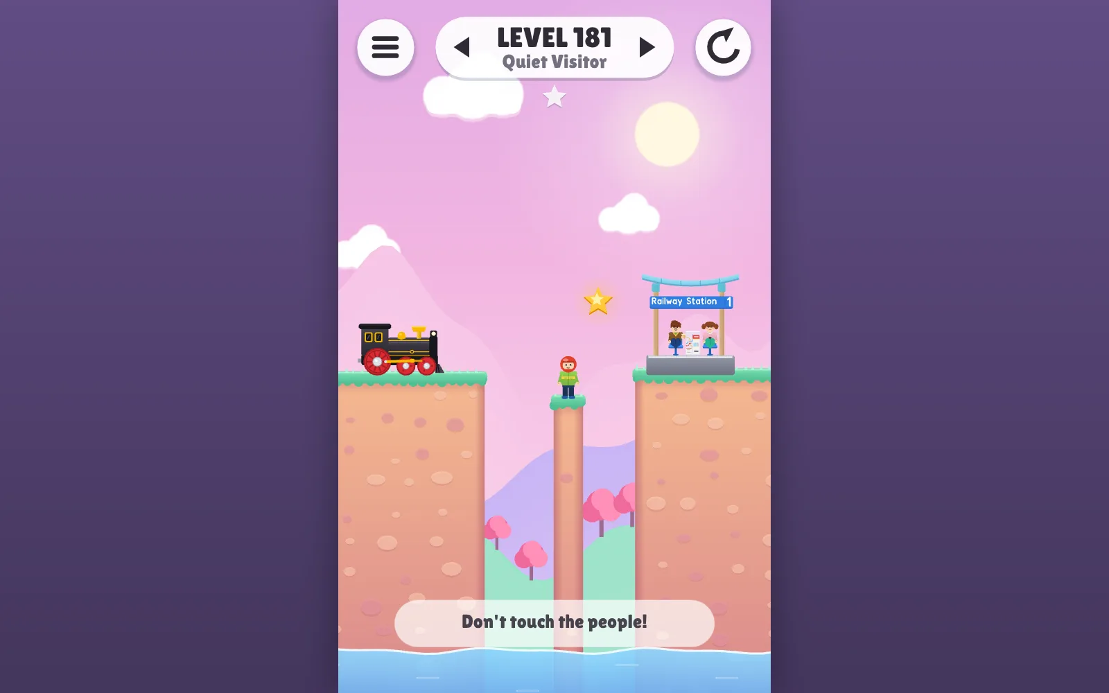 Draw Bridge in a web browser: the Candy world, level 181, with a toy person on a pillar.